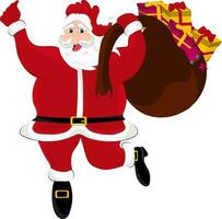 illustration de content Père Noël clause porter cadeau sac dans en marchant pose. vecteur