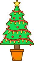 illustration de magnifique décoré Noël arbre coloré icône dans plat style. vecteur