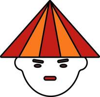 conique chapeau portant chinois homme visage icône dans rouge et Orange couleur. vecteur