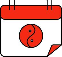 yin Yang symbole calendrier rouge et blanc icône. vecteur