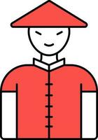 dessin animé chinois garçon portant traditionnel costume rouge et blanc icône. vecteur