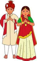 gujarati mariage couple salutation namaste dans traditionnel robe. vecteur