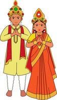 odia mariage couple salutation namaste dans traditionnel costume de odicha. vecteur