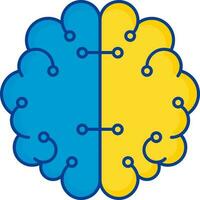 Jaune et bleu numérique cerveau plat icône. vecteur