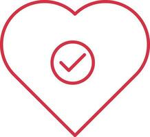 rouge contour vérifier cœur icône dans plat style. vecteur