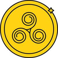 Jaune triskelion pièce de monnaie icône dans plat style. vecteur