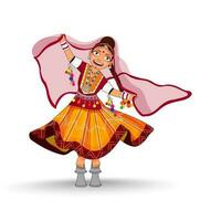 Rajasthani Jeune fille Faire performance dans traditionnel robe. vecteur