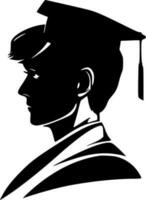 diplômé - noir et blanc isolé icône - vecteur illustration