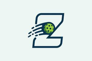 pickleball logo avec une combinaison de lettre z et une en mouvement Balle dans ligne style pour tout affaires surtout pickleball magasins, pickleball entraînement, clubs, etc. vecteur