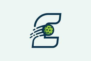 pickleball logo avec une combinaison de lettre e et une en mouvement Balle dans ligne style pour tout affaires surtout pickleball magasins, pickleball entraînement, clubs, etc. vecteur