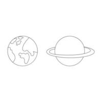 Terre Saturne planète espace coloration ligne éléments vecteur