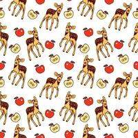 pommes et cerf. vecteur sans couture modèle avec des fruits et animaux. pour le conception de textile, enfants vêtements, couvertures, emballage papier.