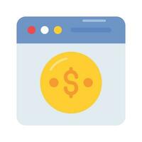 dollar pièce de monnaie à l'intérieur page Web montrant concept icône de Payer par Cliquez sur ou monétisation vecteur