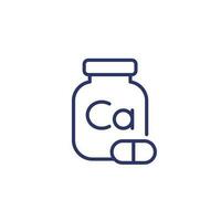 calcium supplément ligne icône, bouteille et capsules vecteur