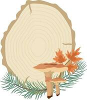 en bois Couper avec l'automne champignons et feuilles dans isolé Contexte vecteur