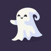 dessin animé fantôme dans blanc peignoir flottant hanter et effrayer gens sur Halloween nuit. vecteur
