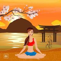 illustration vectorielle de sakura et yoga composition vecteur