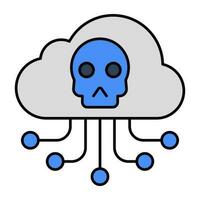 crâne avec nuage mettant en valeur nuage le piratage icône vecteur
