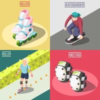 roller et skateboarders 2x2 design concept illustration vectorielle vecteur