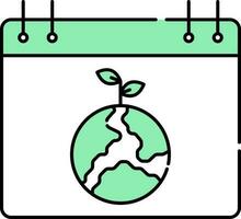 plante globe symbole calendrier vert et blanc icône. vecteur