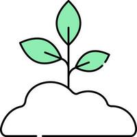 feuilles plante avec sol vert et blanc icône. vecteur