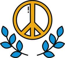 paix symbole avec feuilles icône dans bleu et Jaune couleur. vecteur