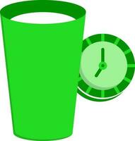 boisson verre avec l'horloge icône dans vert couleur. vecteur