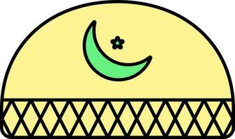 croissant lune avec étoile symbole kufi chapeau vert et Jaune icône. vecteur