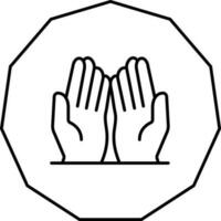 ouvert prier main autocollant icône dans noir ligne art. vecteur