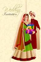 Couple d'homme indien avec cadeau en cérémonie de mariage de l'Inde vecteur