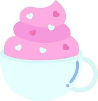 cœur arrose sur fouetté crème tasse plat icône dans rose et bleu couleur. vecteur