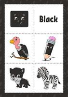 Apprentissage des couleurs flashcard pour les enfants - noir vecteur