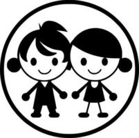 les enfants - noir et blanc isolé icône - vecteur illustration