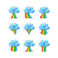 ensemble de collection de nuage mignon avec arc-en-ciel coloré dans un style dessiné à la main plat vecteur