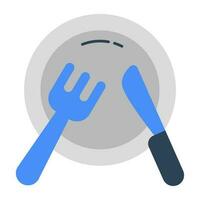 fourchette avec couteau et plaque, concept de vaisselle icône. vecteur