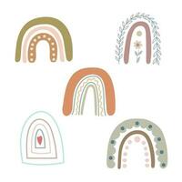 boho arcs en ciel ensemble abstrait formes, Facile main tiré silhouette vecteur illustration dans branché pastel couleurs, minimaliste concept parfait pour fabrication cartes, bannières, moderne affiches, textile, papercra