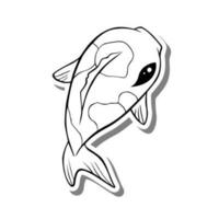 mignonne dessin animé carpe poisson contour coloration sur blanc silhouette et gris ombre. vecteur illustration pour enfant.