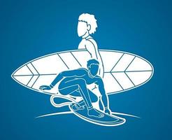 groupe de silhouette de surfeur vecteur