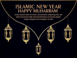 concept de design plat de muharram heureux avec lanterne islamique vecteur