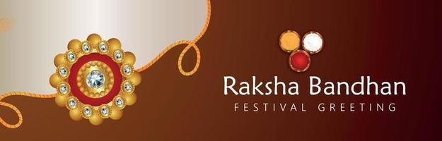 bannière de célébration joyeux raksha bandhan avec rakhi doré et cristal vecteur