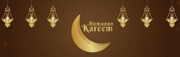 lune dorée et lanterne pour le festival islamique ramadan kareem vecteur