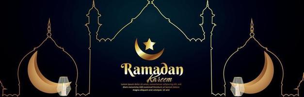 festival islamique ramadan kareem avec lune dorée et lanterne vecteur