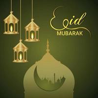 eid mubarak carte de voeux de célébration du festival islamique avec lanterne dorée vecteur