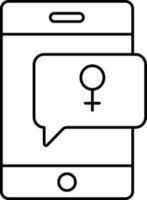 femelle le sexe message dans mobile écran noir contour icône. vecteur