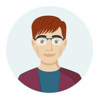 Masculin avatar, portrait de une homme avec lunettes. vecteur illustration de Masculin personnage dans moderne Couleur style