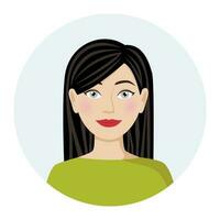 femelle avatar, portrait de brunette femme avec longue tout droit cheveux. vecteur illustration de une femelle personnage dans une moderne Couleur style