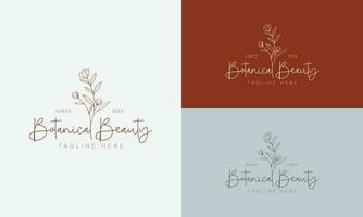 logo dessiné à la main d'élément floral botanique avec fleur et feuilles sauvages. logo pour spa et salon de beauté, boutique, magasin bio, mariage, designer floral, intérieur, photographie, cosmétique. vecteur