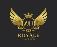 d'or lettre zu modèle logo luxe or lettre avec couronne. monogramme alphabet . magnifique Royal initiales lettre. vecteur