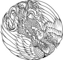 phénix Feu oiseau vecteur et illustration conception pour tatouage.chinois paon dans cercle silhouette et isolé sur blanc Contexte. phénix coloration livre vecteur.