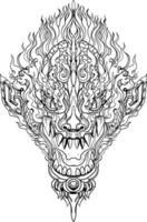 main tiré visage dragon et thaïlandais ligne art. isoler sur blanc et illustration dragon.dragon symboles, divers géométrique formes. vecteur